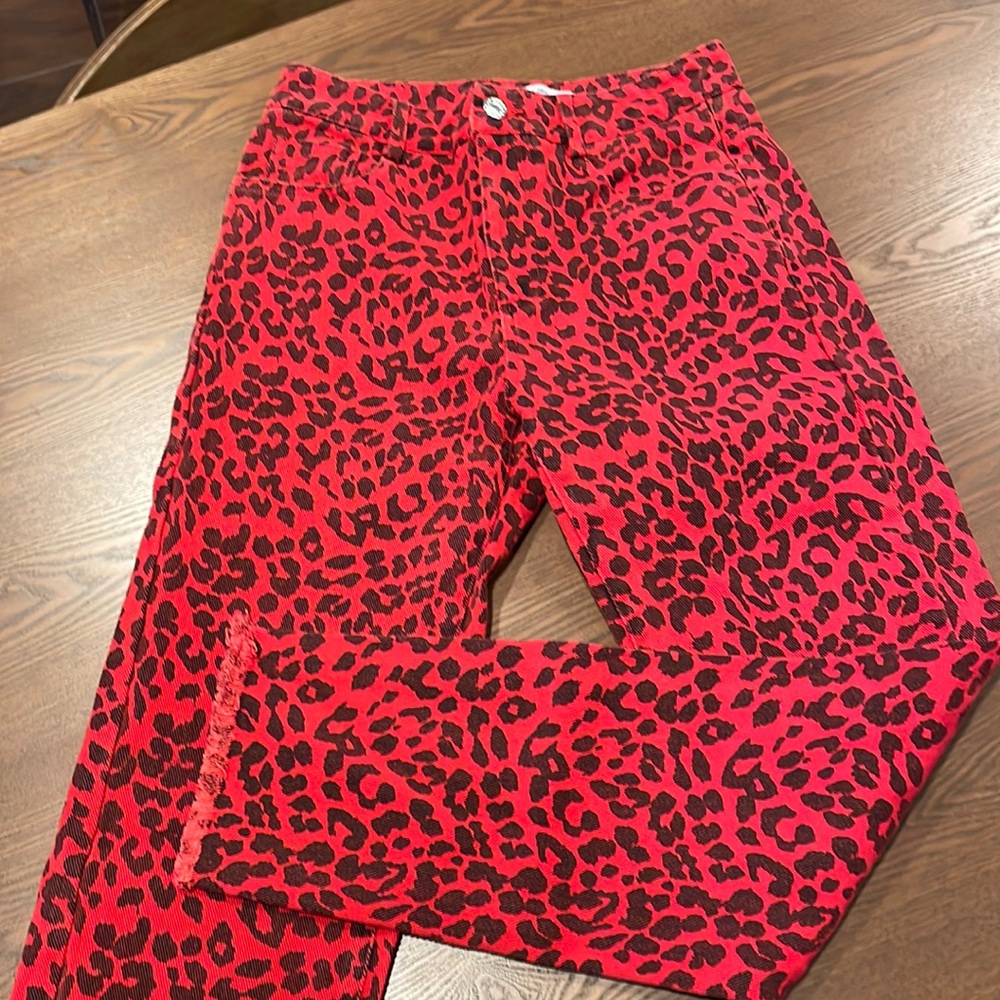 Red, leopard print jeans, size S, Adika